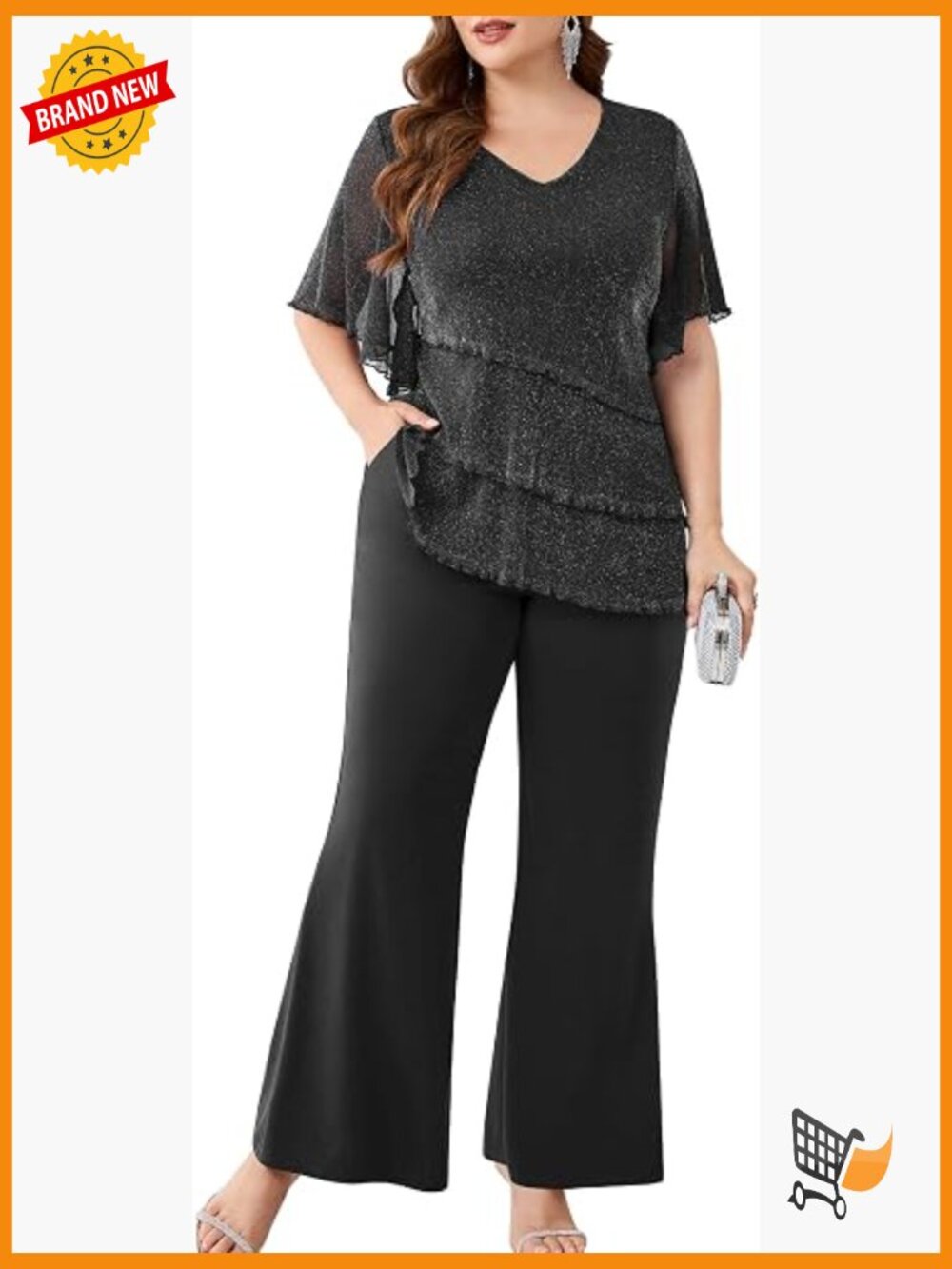 Plus Size Sparkly Pant Suit 2 Piece Set Mother of Bride